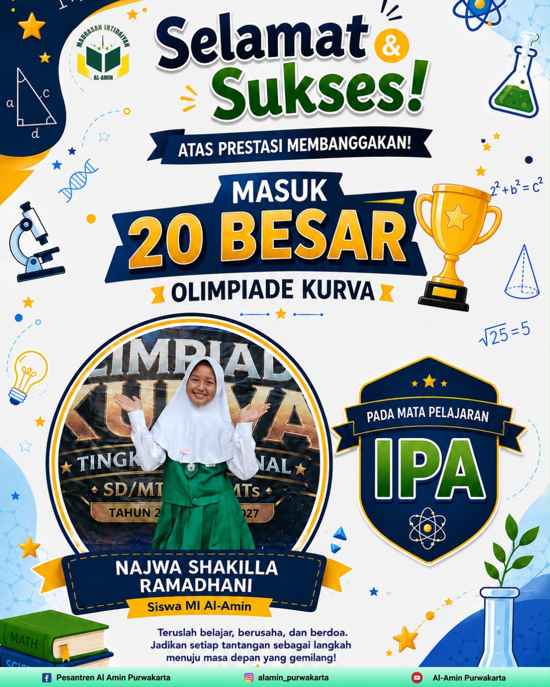 Dokumentasi Membanggakan! Tiga Murid MI Al-Amin Tembus 20 Besar Olimpiade Kurva Tingkat Nasional 2026